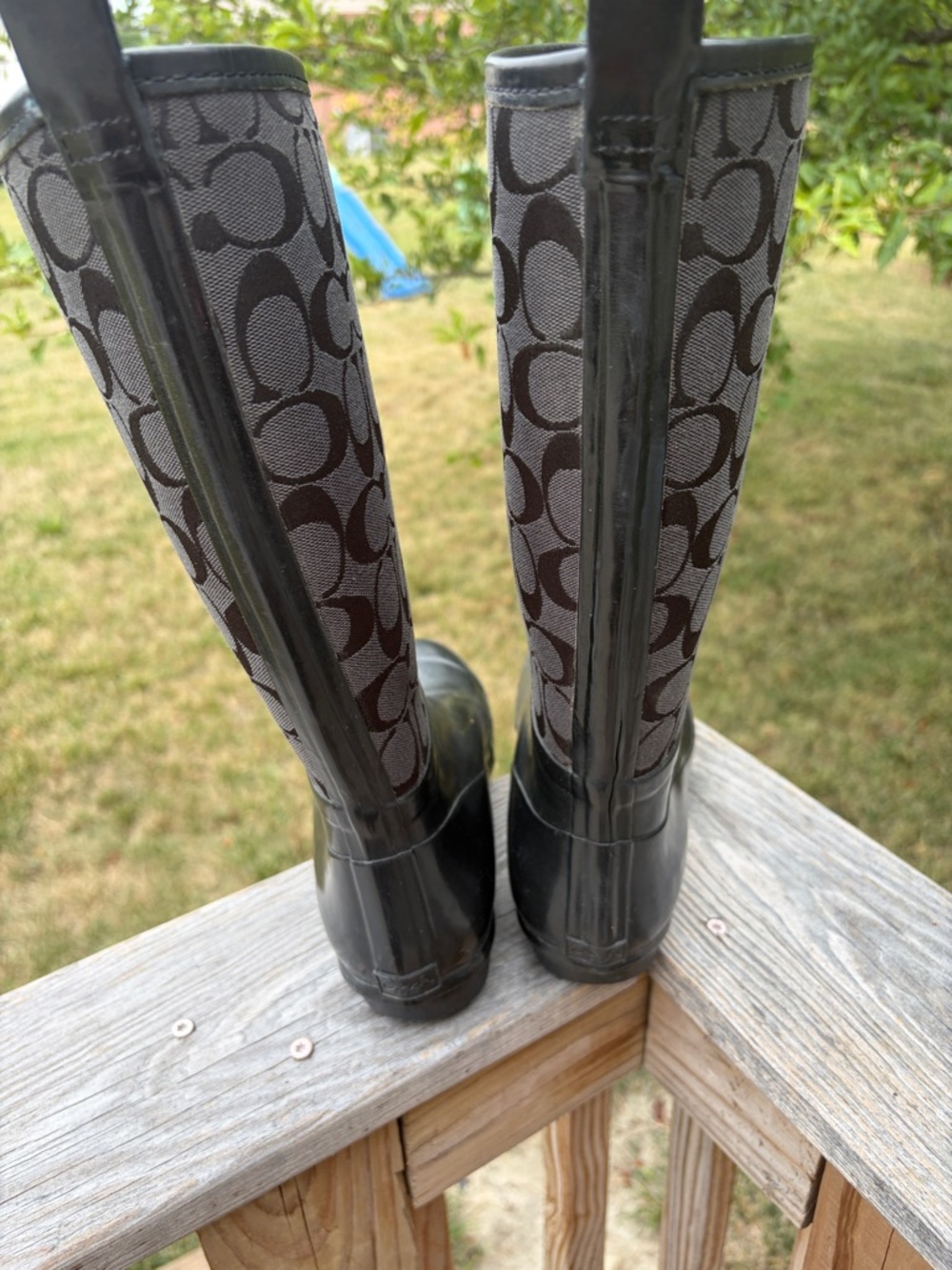 Coach Black Logo-Print Tall Rain Boots - Picture 5 of 13